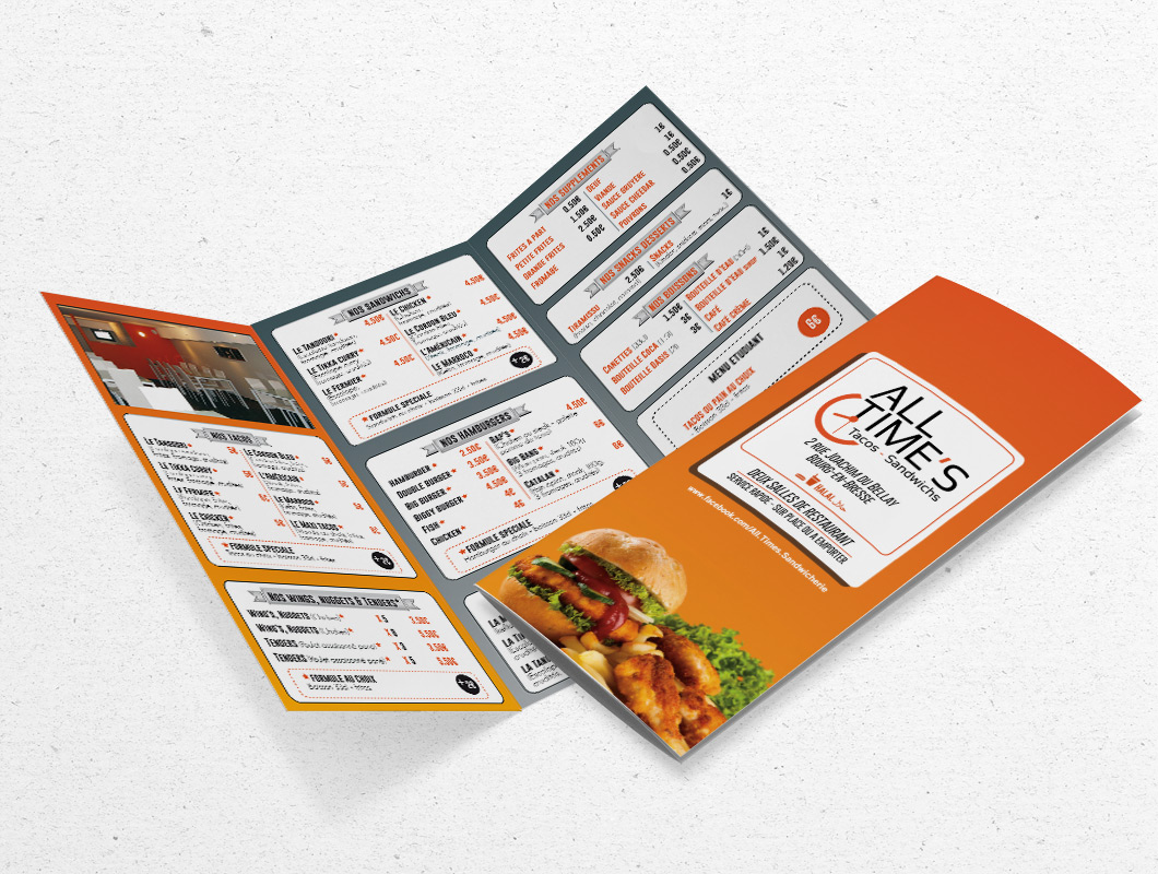 Dépliant publicitaire : All Time's - Bourg-En-Bresse - Restauration rapide